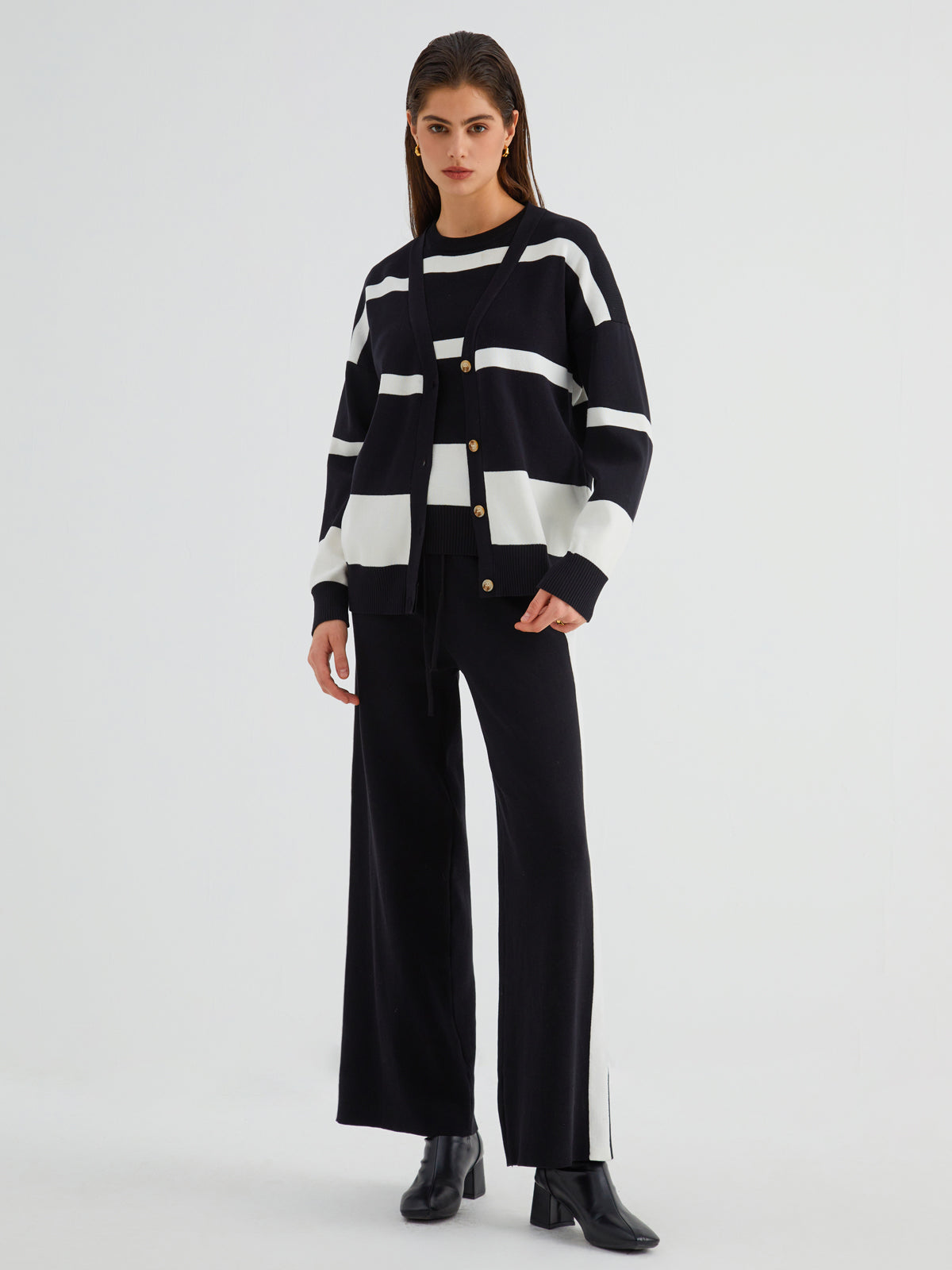 Minimalism Stripe Sweater Three Piece Pants Set