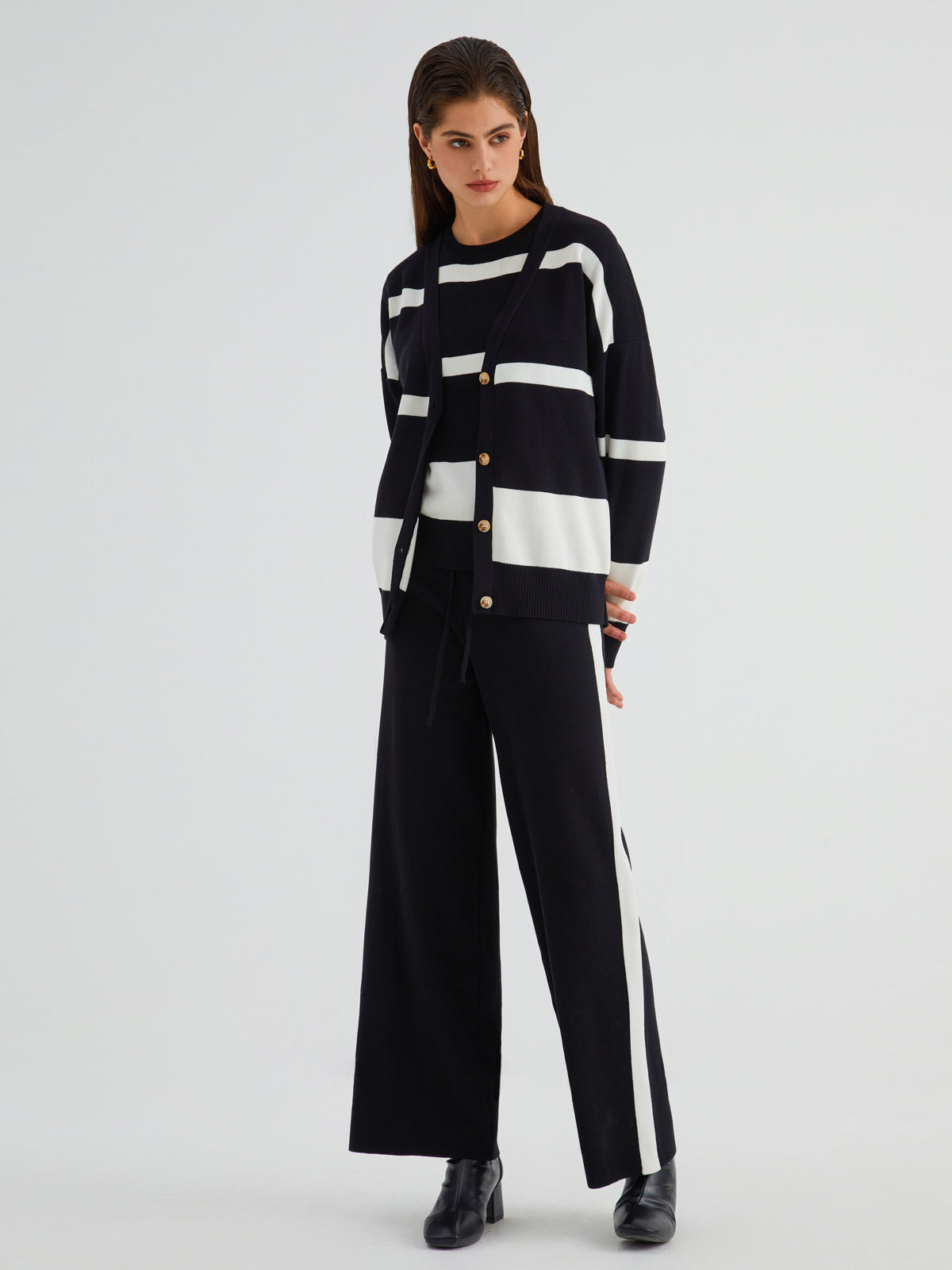 Minimalism Stripe Sweater Three Piece Pants Set