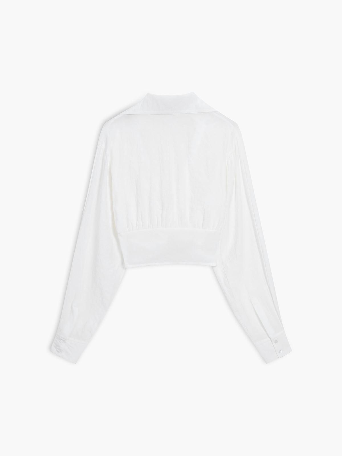 Open Collar Twist Long Sleeve Crop Shirt