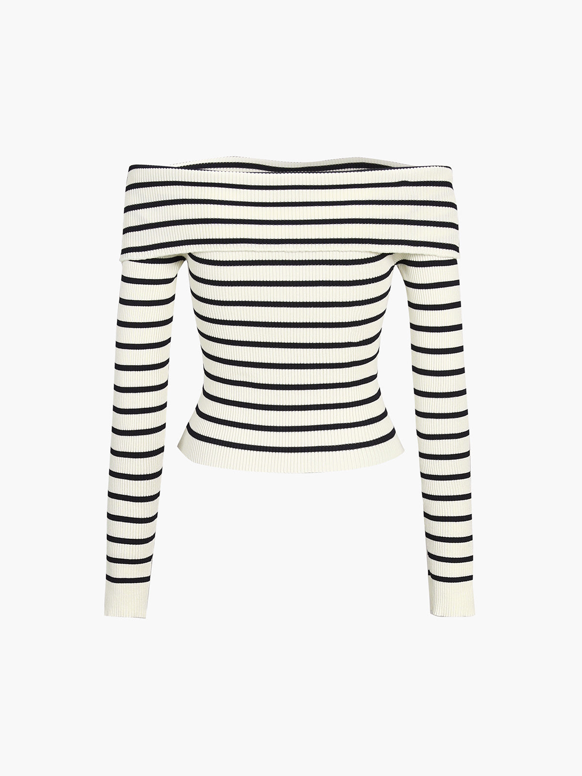 Overfold Off-Shoulder Stripe Long Sleeve Shirt