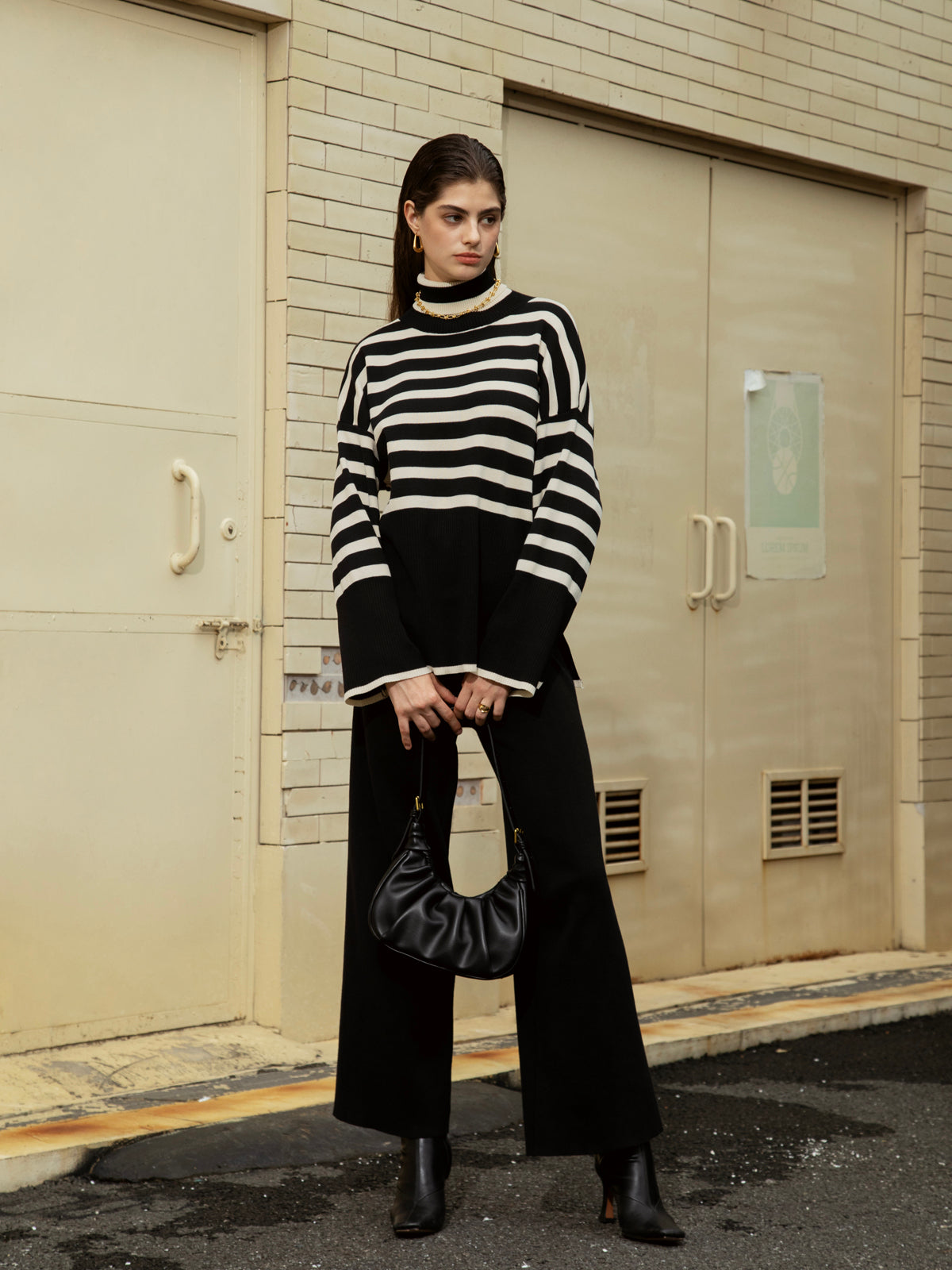 Parisian Stripe Two Piece Turtleneck Sweater Pants Set