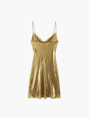 Golden Light Cowl Neck Metallic Short Dress