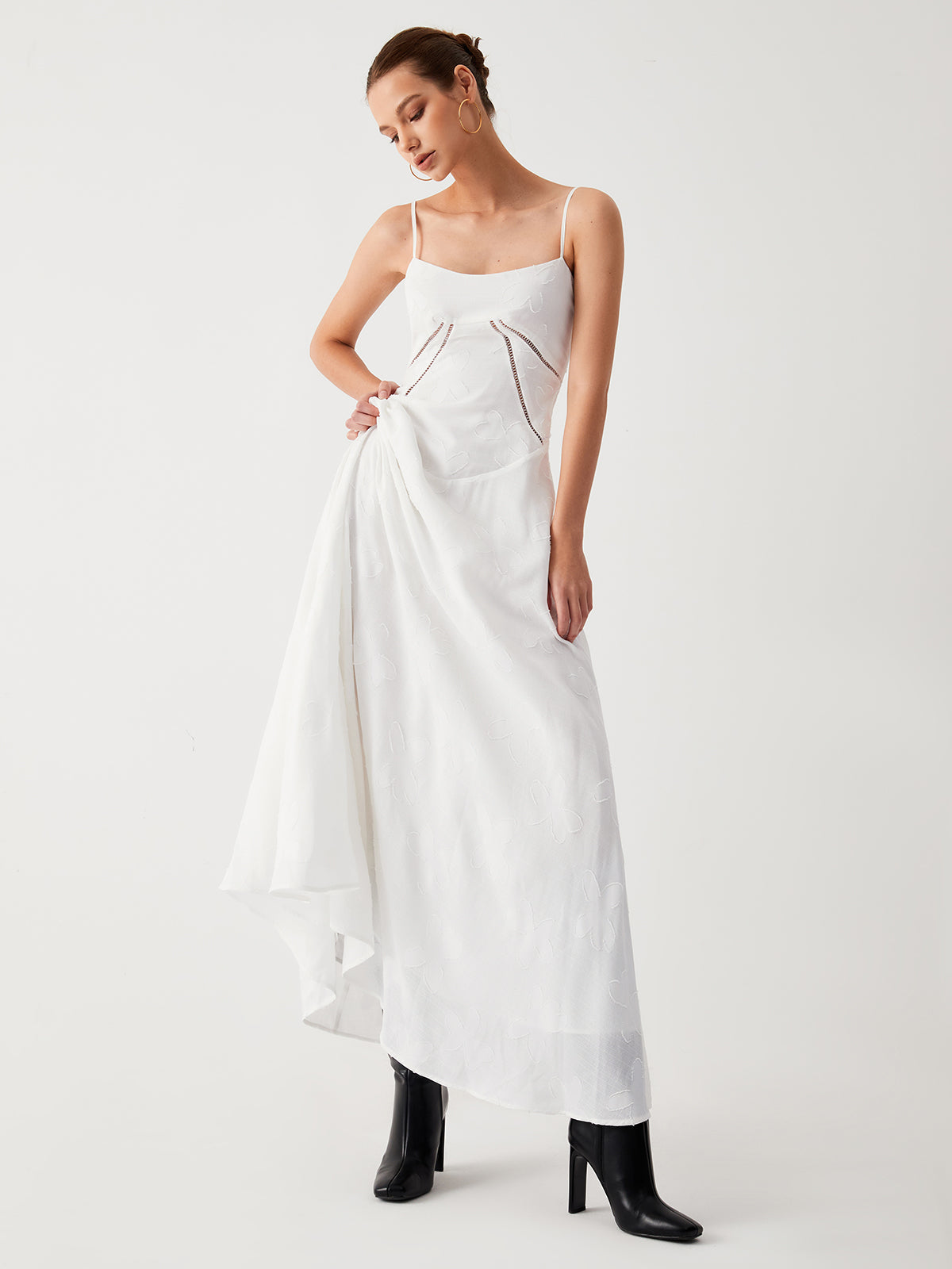 Embroidered Gardenia Tie Back Long Dress