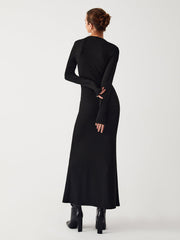 Diagonal Keyhole Long Sleeve Long Dress