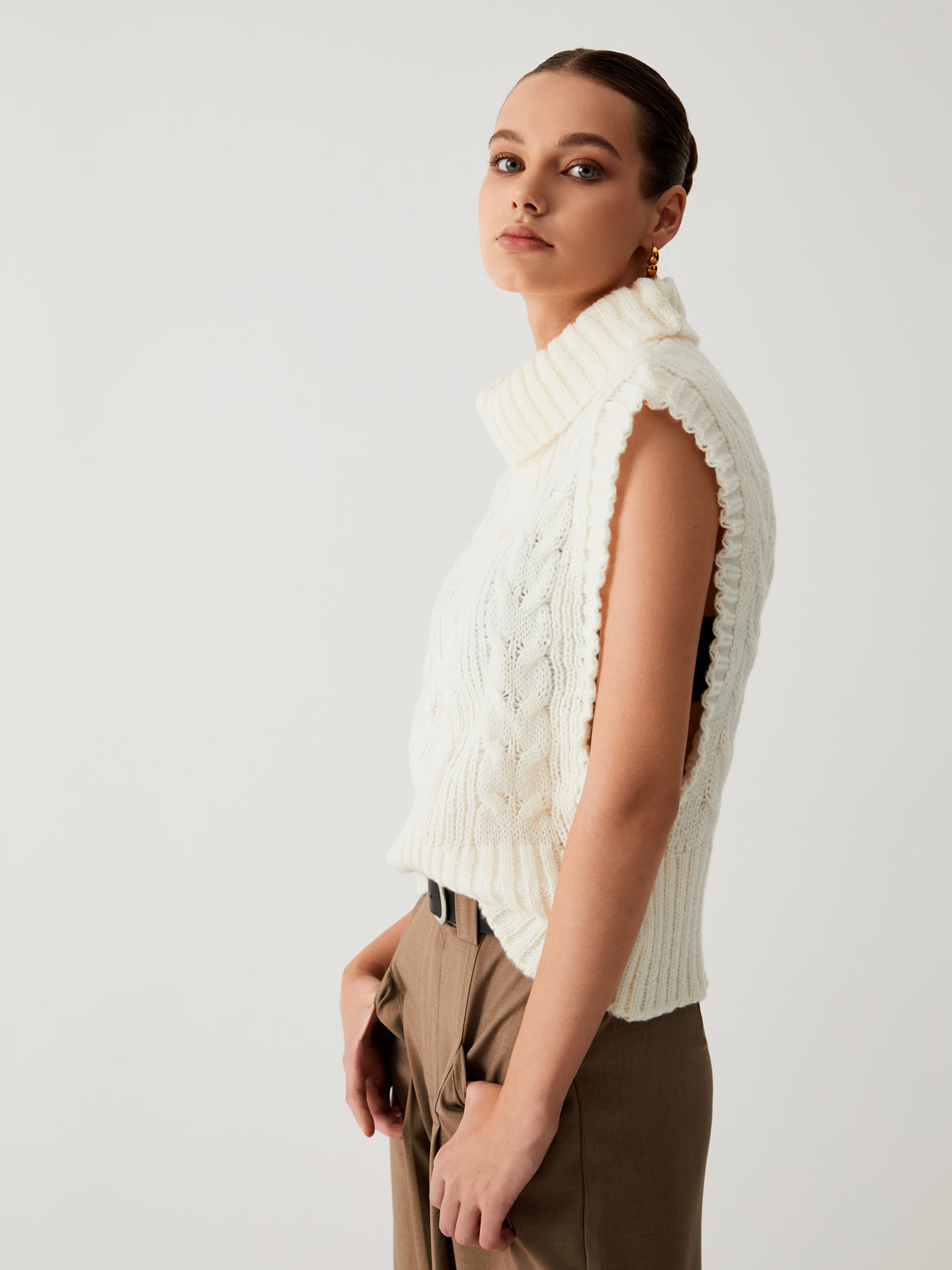 Turtleneck Cable Knit Sweater Vest