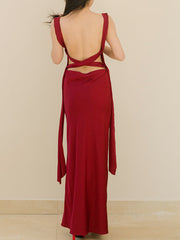 Steal Your Heart Satin Open Back Long Dress