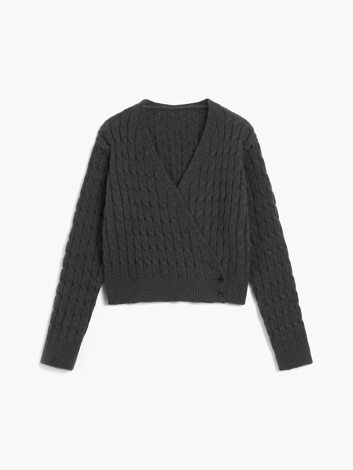 Asymmertic Buttoned Cable Knit Crop Sweater