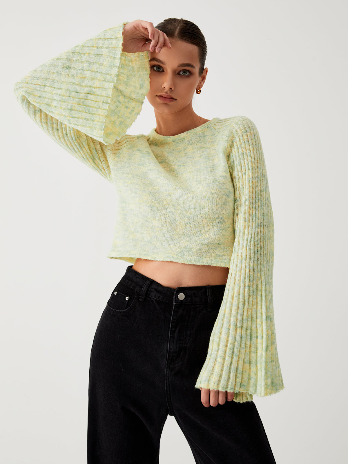 Love Galore Flare Sleeve Crop Knit Top