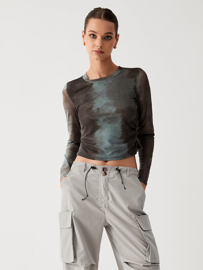 Tie Dye Long Sleeve Crop Shirt