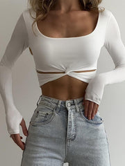 Twist Long Sleeve Crop Shirt