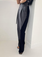 Belted Two Tone Wide Leg Pants