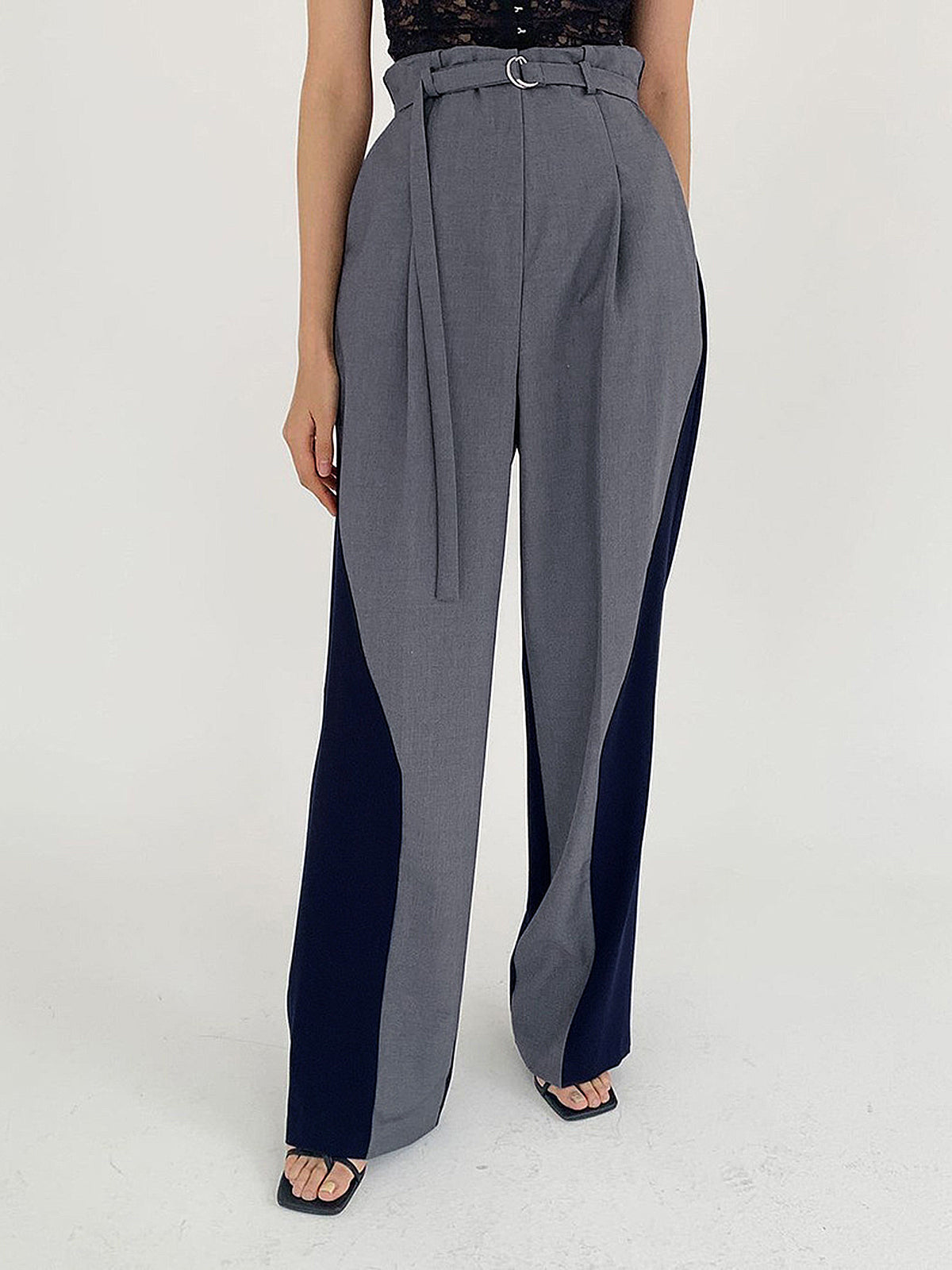 Belted Two Tone Wide Leg Pants