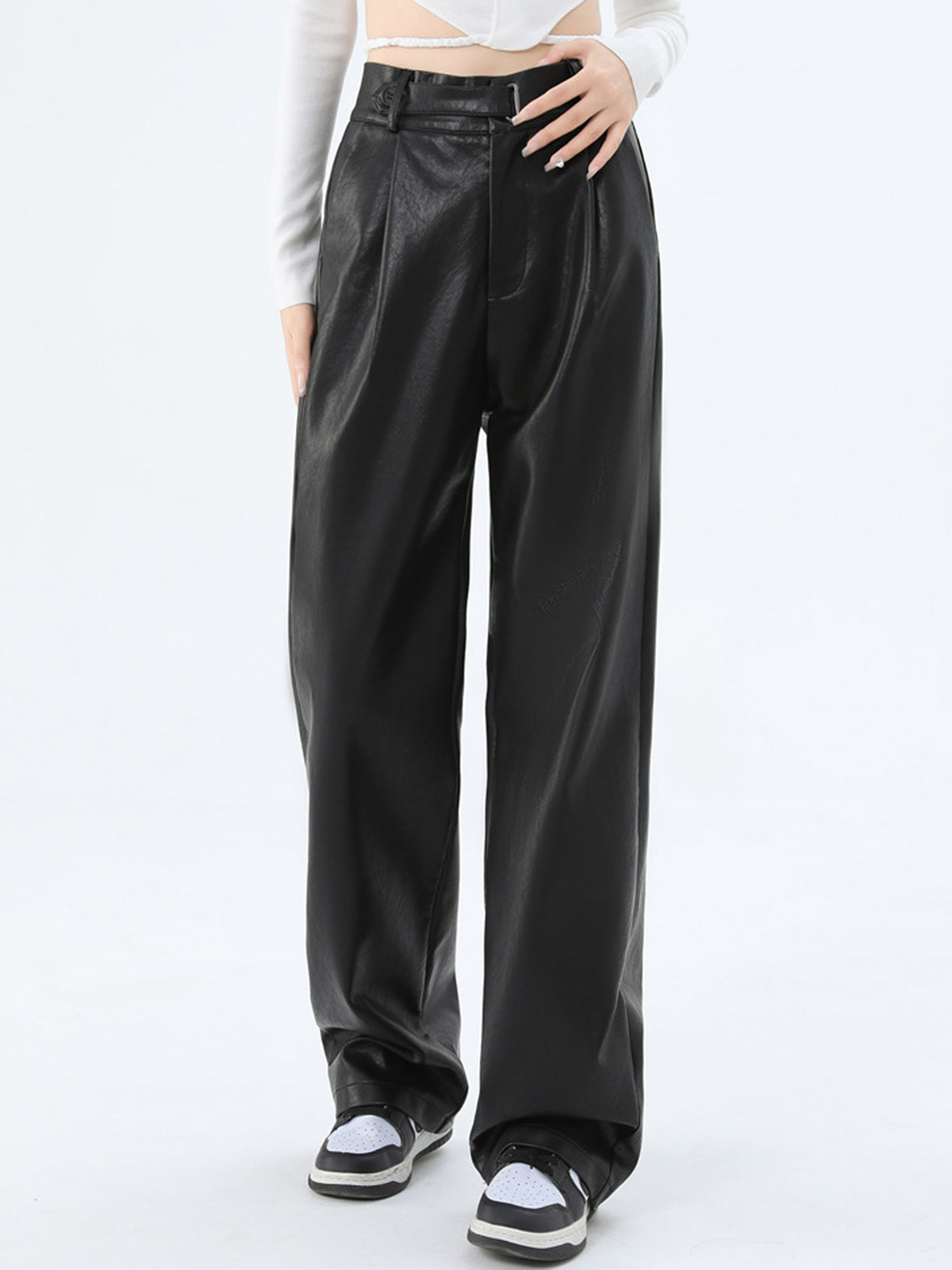 Faux Leather Straight Leg Pants