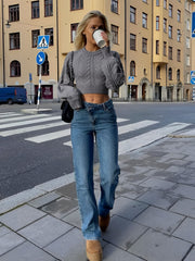 Cable Knit Tie Back Crop Sweater