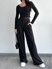 Minimalism Rib Two Piece Pants Set