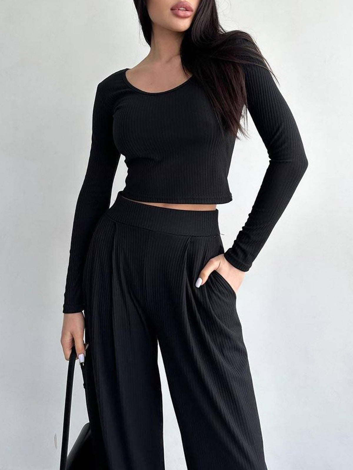 Minimalism Rib Two Piece Pants Set