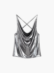 Metallic Leather Cowl Neck Tank Top