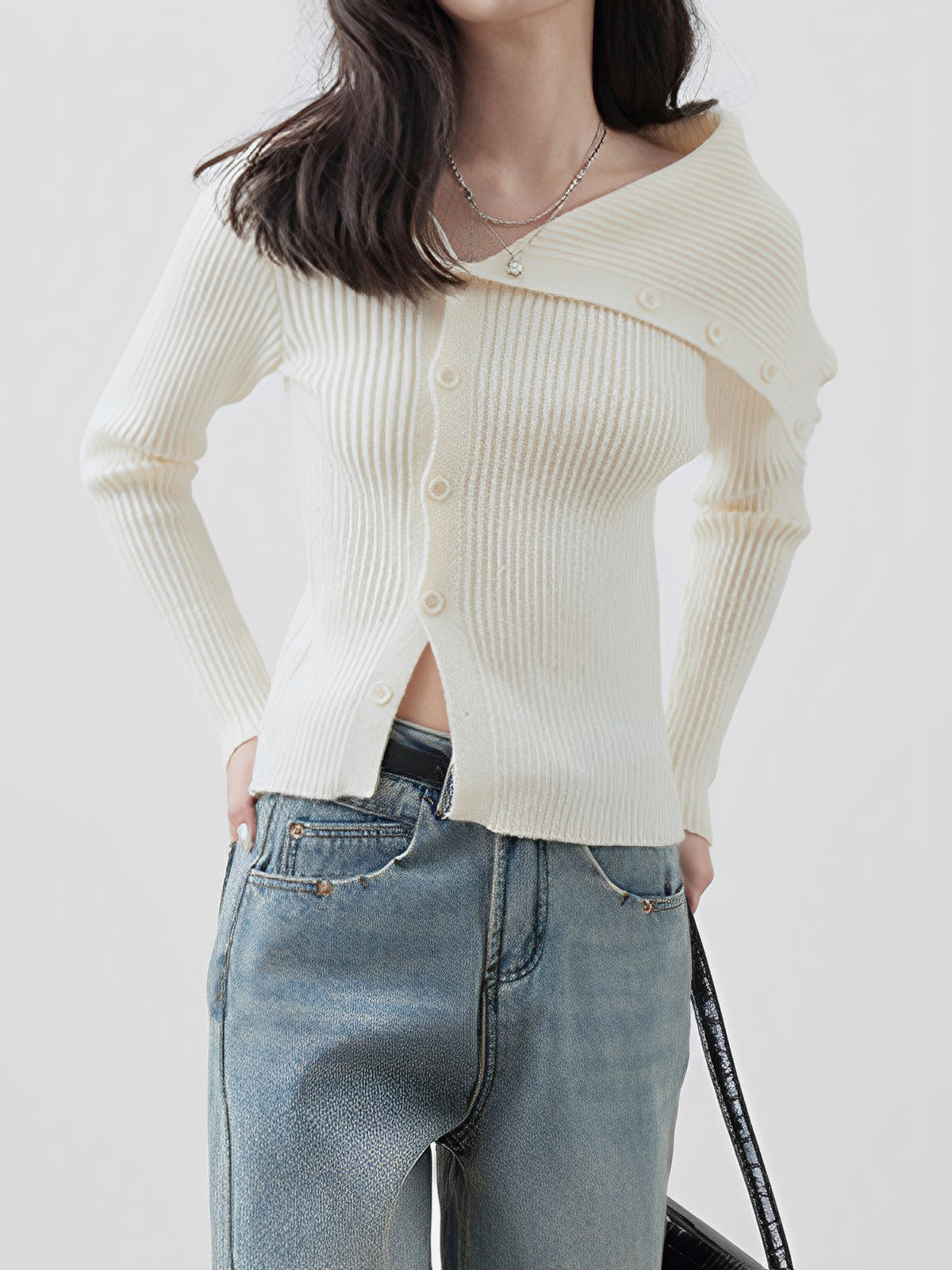 Vanilla Asymmetric Collar Sweater
