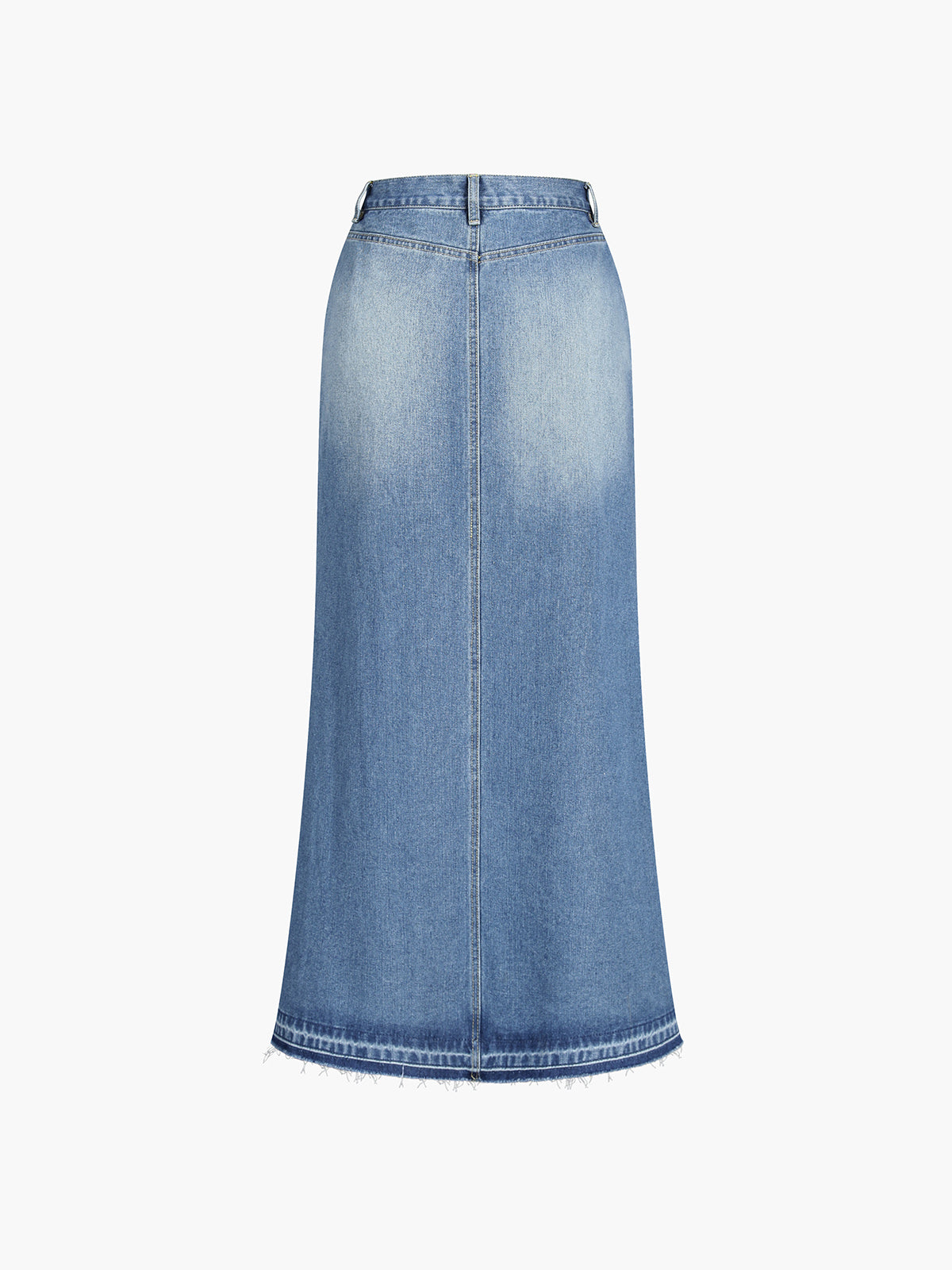 Raw Hem Faded Denim Slit Maxi Skirt