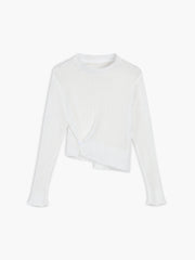 Asymmetric Hem Buttoned Long Sleeve Knit Top