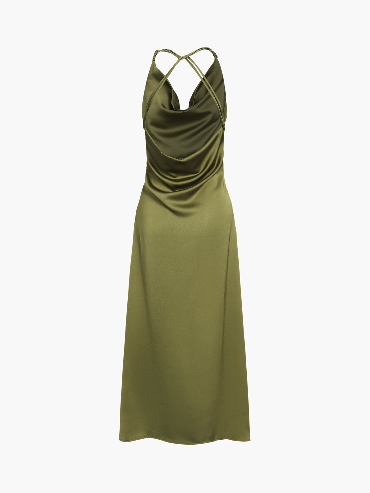 Vintage Love Satin Cowl Neck Open Back Long Dress