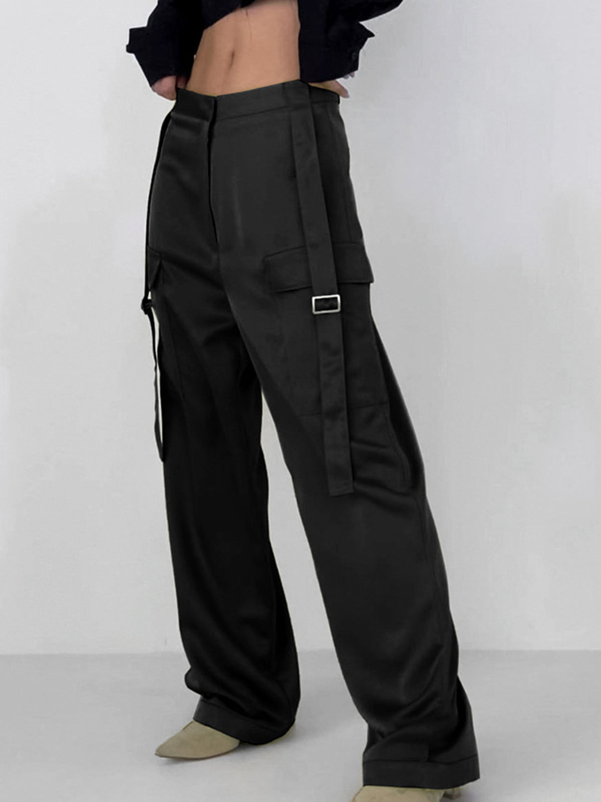 Live It Up Satin Cargo Parachute Pants