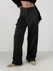 Live It Up Satin Cargo Parachute Pants