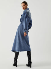 Ripped Hem Denim Trench Coat