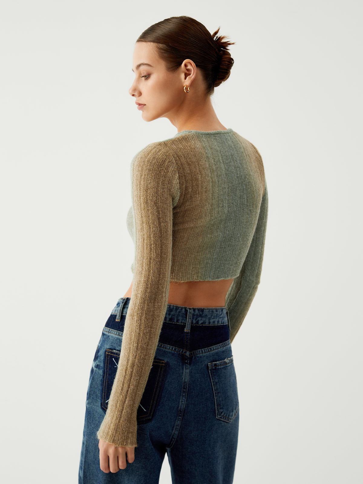 Ombre Greenfield Long Sleeve Crop Knit Top