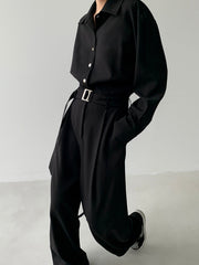 Leisure Smart Long Sleeve Belted Jumpsuit