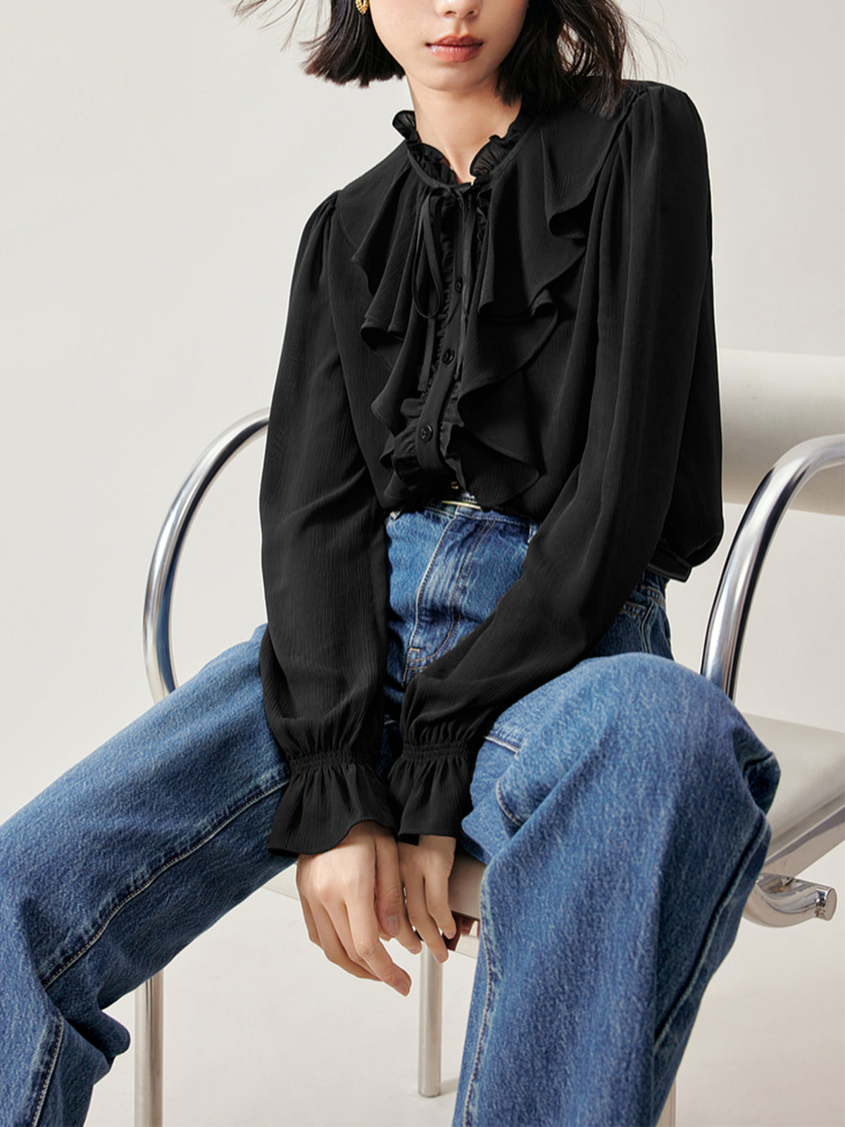 Work Hard Ruffle Puff Long Sleeve Shirt