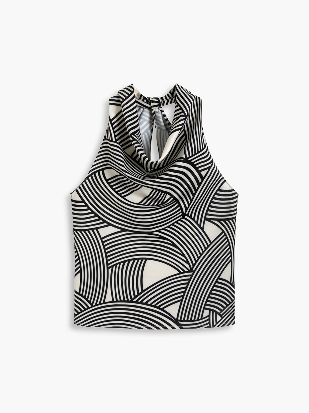 Criss Cross Stripe Cowl Neck Satin Tank Top