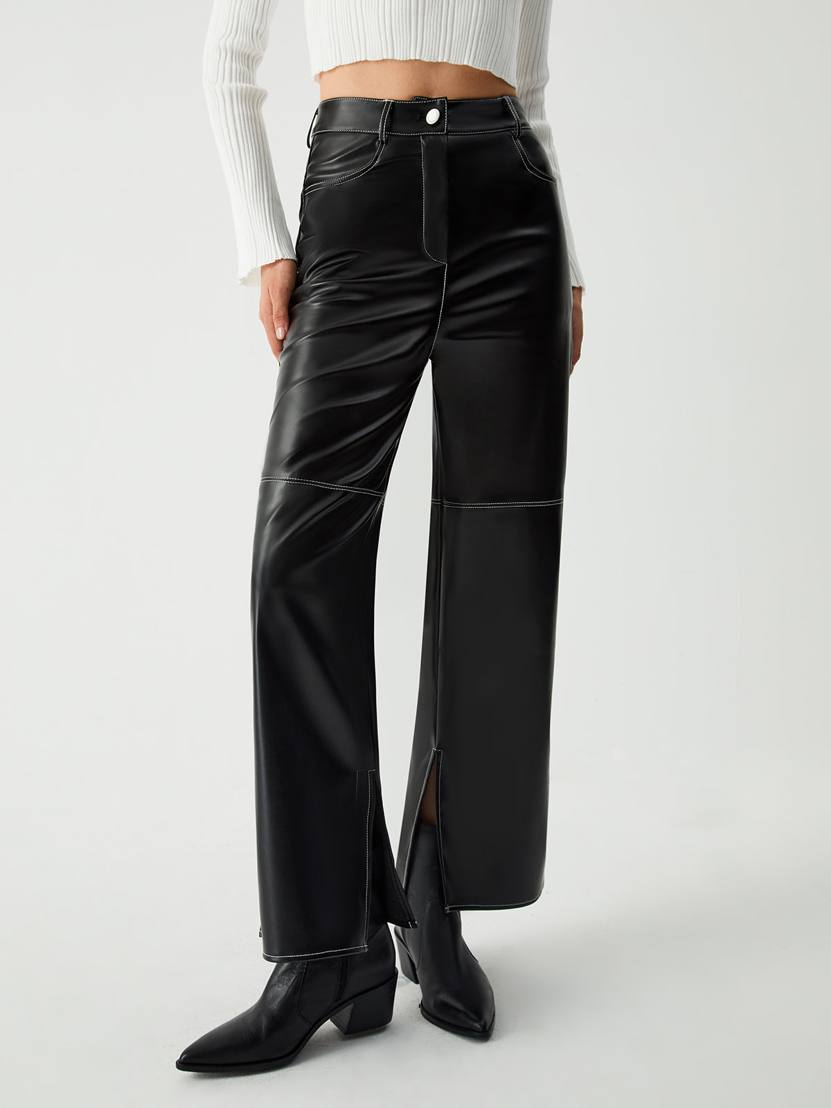 Triggered Leather Slit Pants