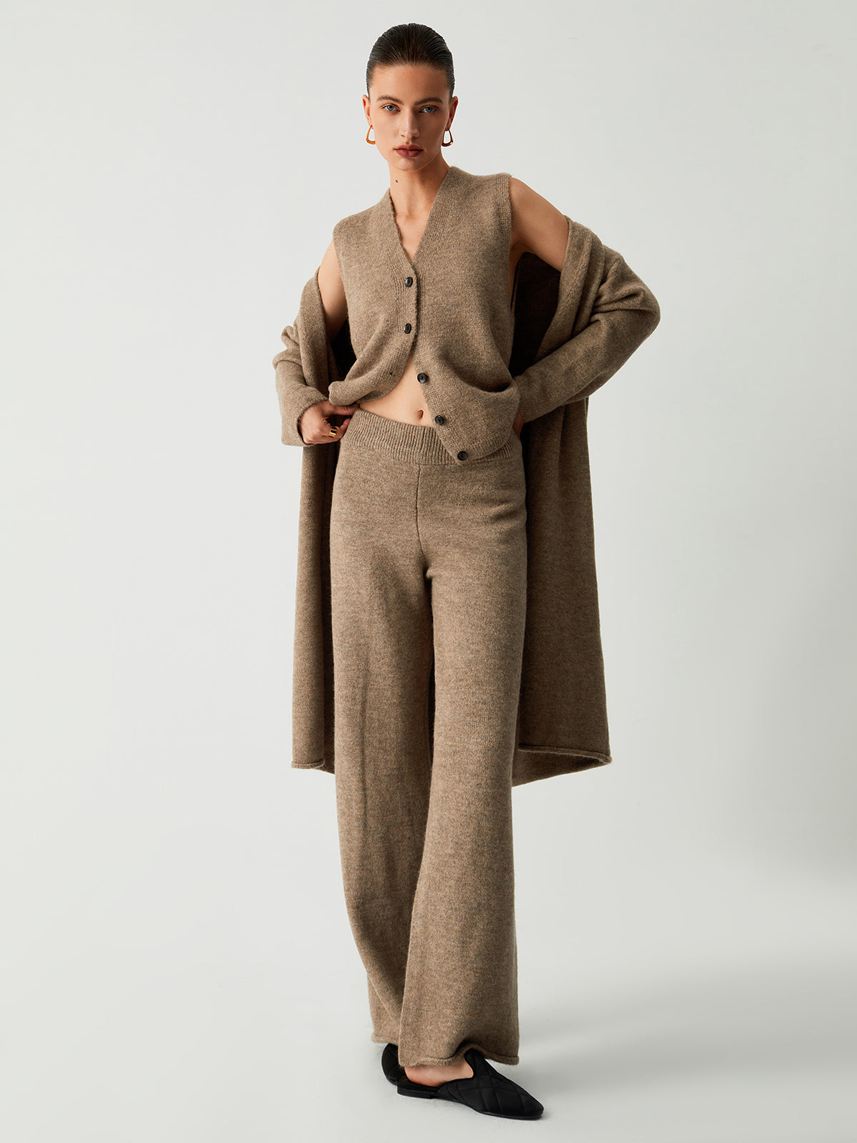 Leisure Long Cardigan Three Piece Pants Set