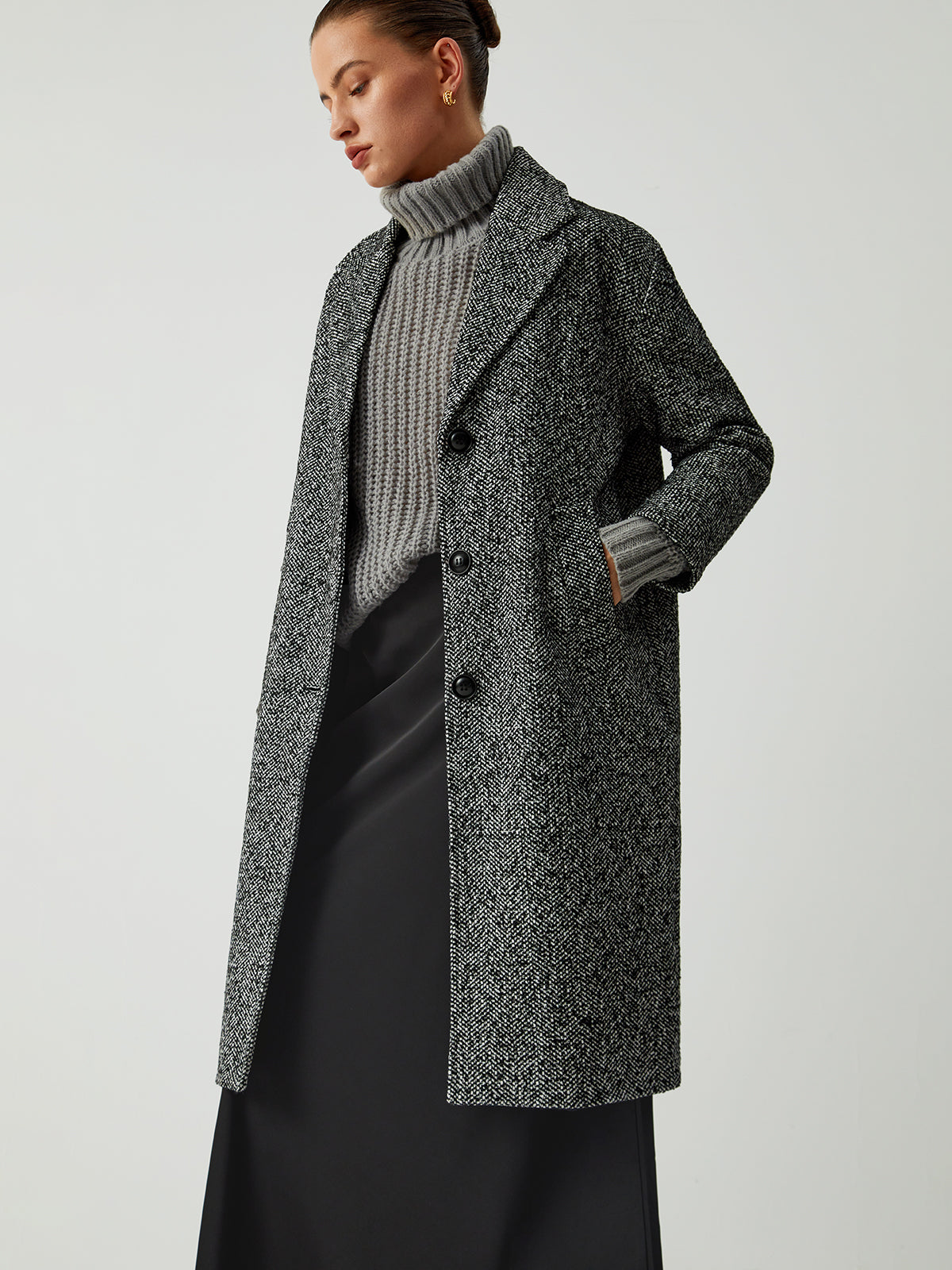 Single Breasted Longline Tweed Coat