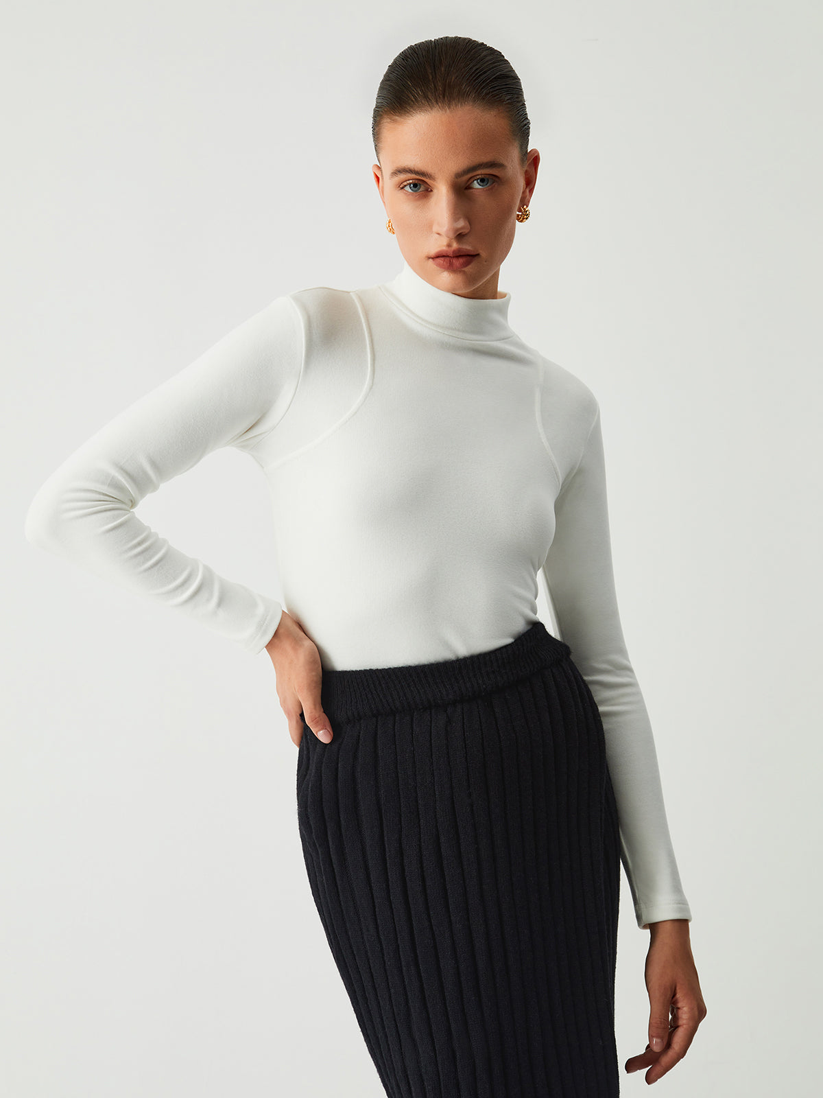 Solid Mock Neck Long Sleeve Top