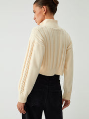 Cable Knit Two Way Zip Crop Cardigan