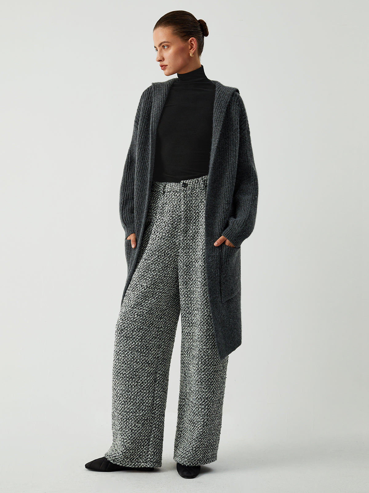 Old Money Aesthetics Tweed Boucle Wide Leg Pants