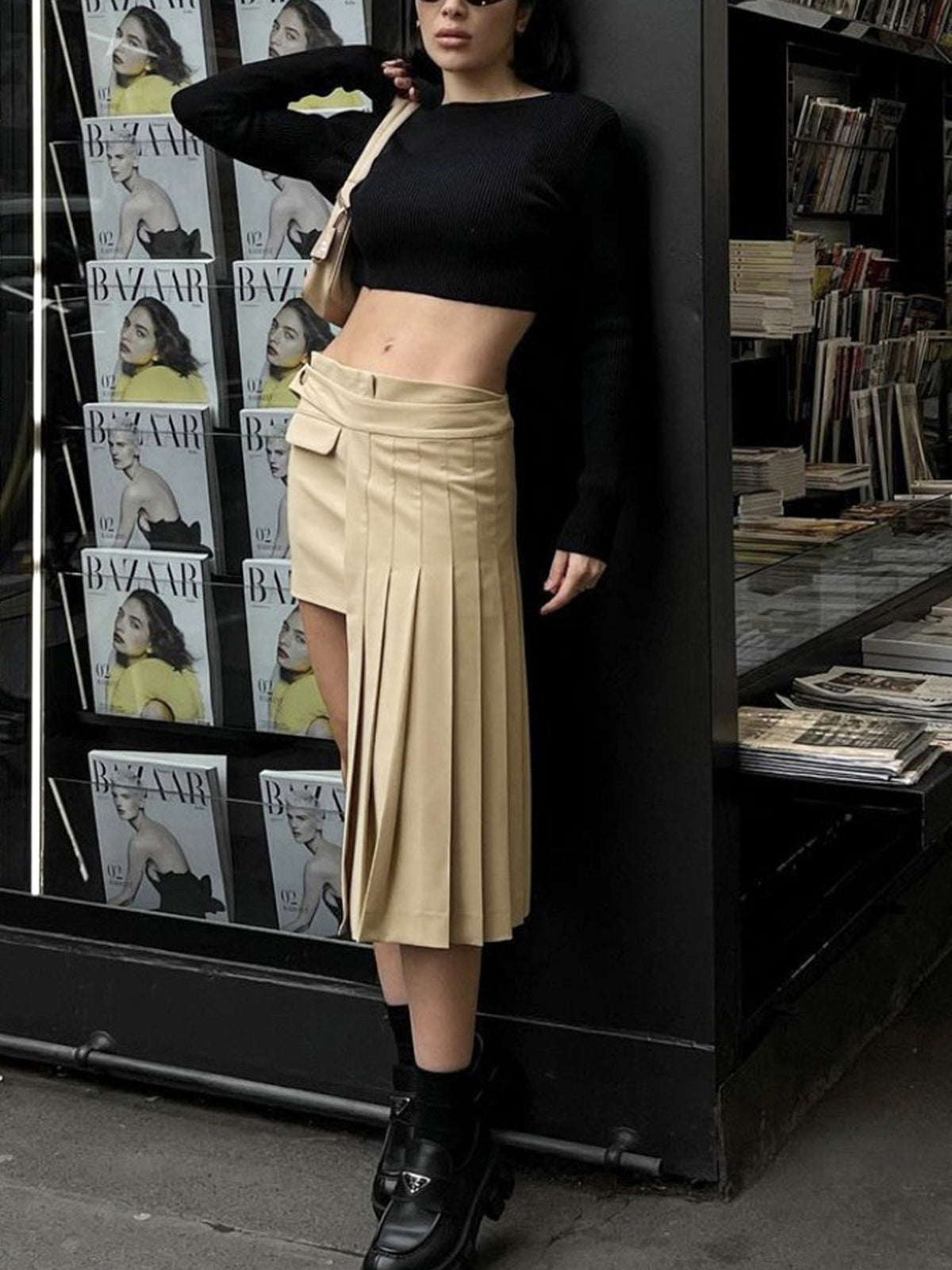 Asymmetric Layer Pleat Mini Skirt