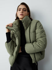 Stand Collar Quilted Puffer Crop Coat