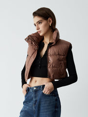 Stand Collar Quilted Puffer Crop Vest