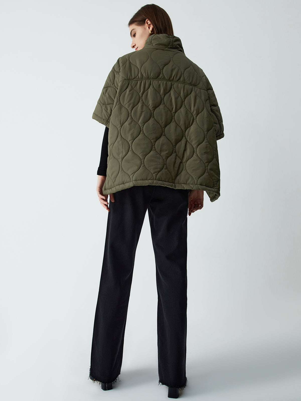 Stand Collar Quilted Puffer Cape Coat