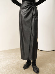 Ring Detail Leather Maxi Skirt