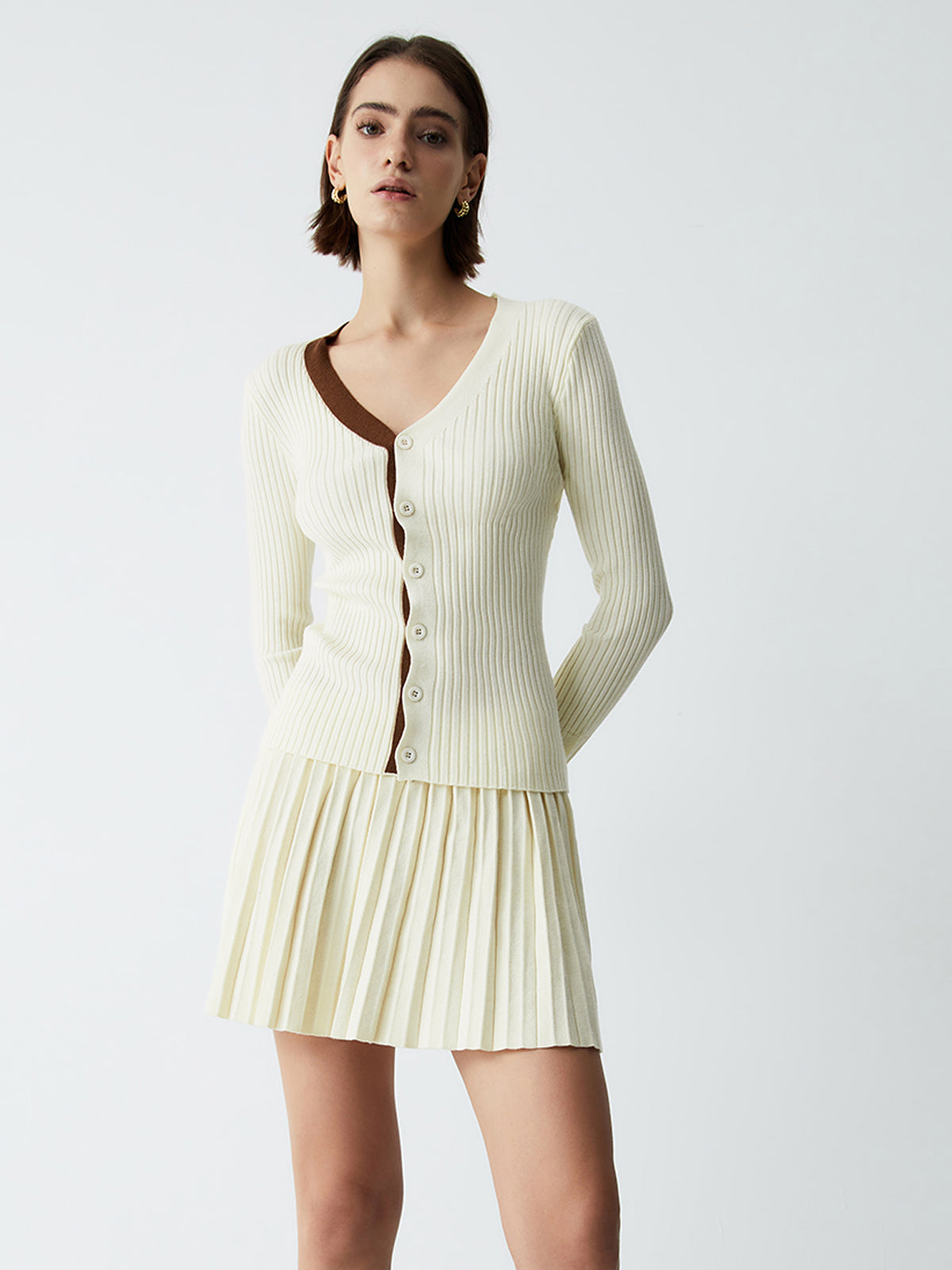Asymmetric Long Sleeve Two Piece Knit Skirt Set