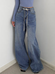 Buttoned Tied Denim Boyfriend Jeans