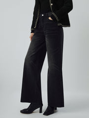 Black Denim Wide Leg Culotte Pants