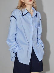 Baby Blue Embroidered Trim Shirt