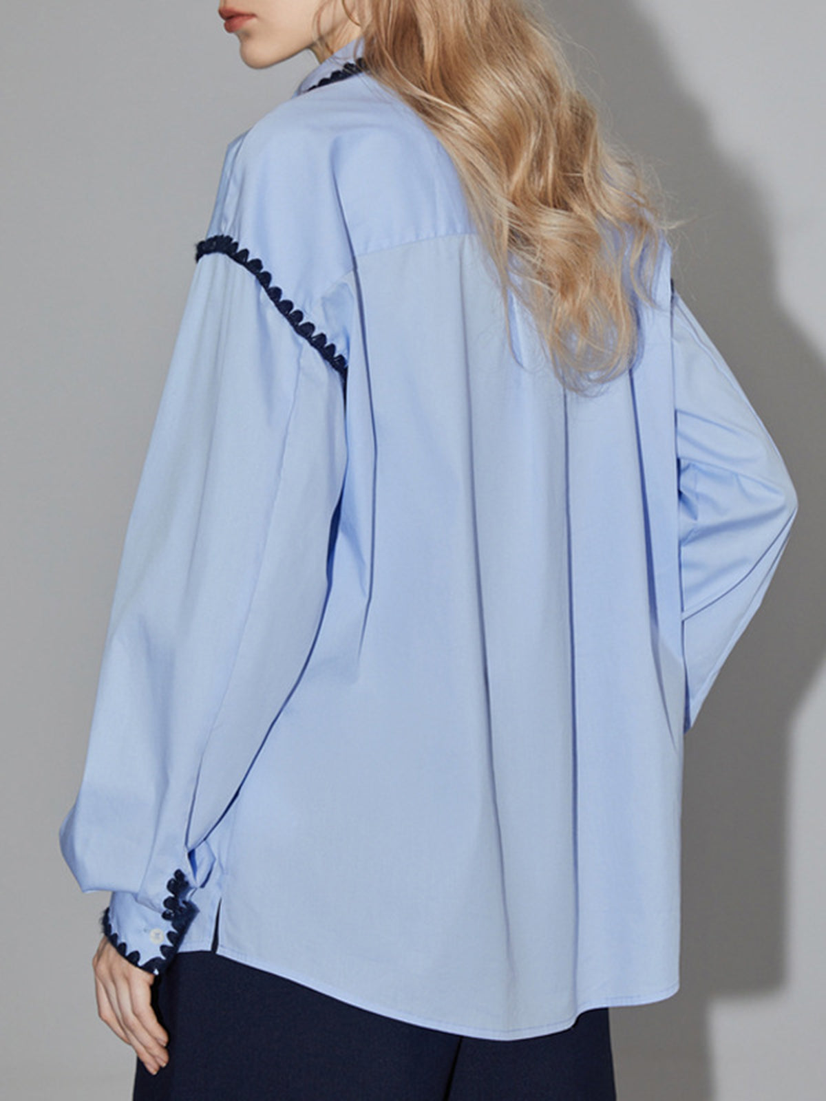 Baby Blue Embroidered Trim Shirt