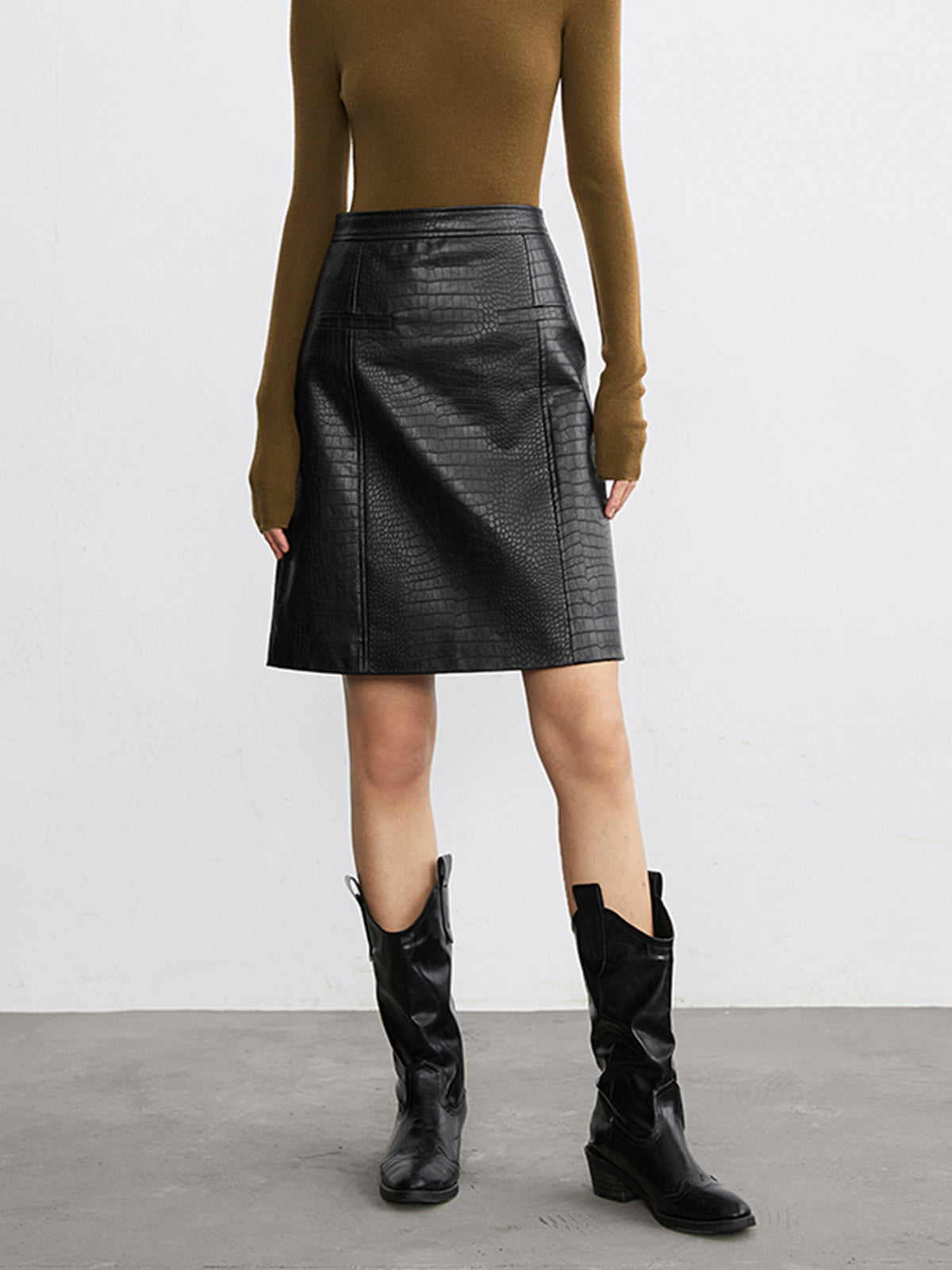 Textured Leather Mini Skirt