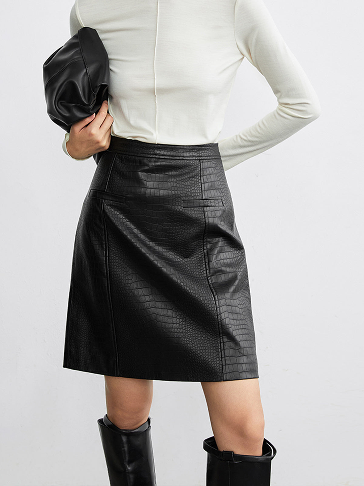 Textured Leather Mini Skirt